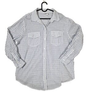 Luna Skies 1X Blue White Striped Button Down Shirt‎ Cotton Long Sleeve